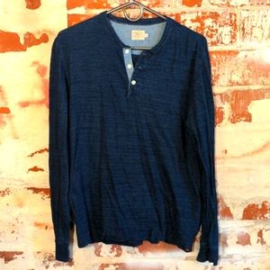 FAHERTY Men's Long Sleeve Henley Shirt Indigo dyed cotton Size Medium